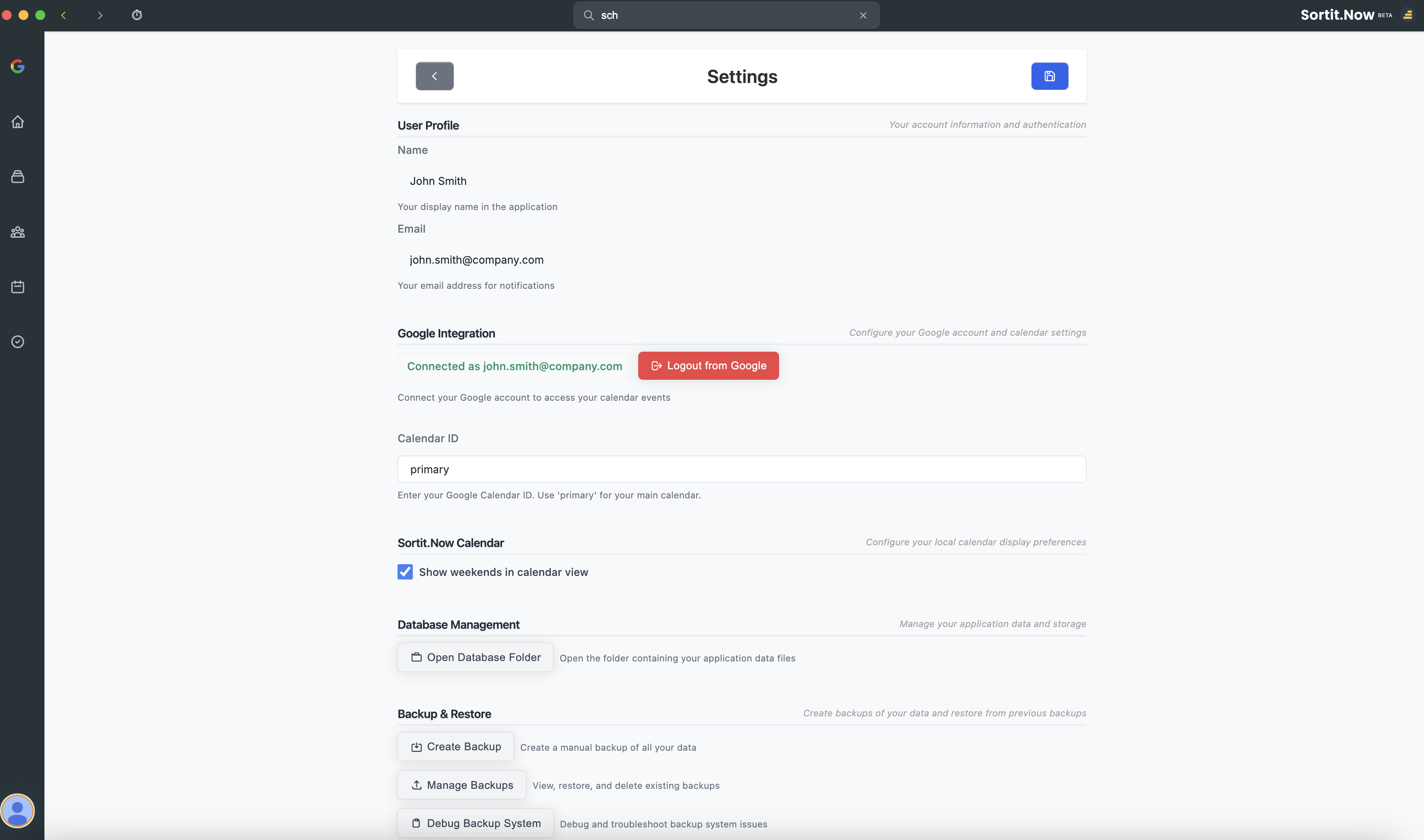Settings Interface
